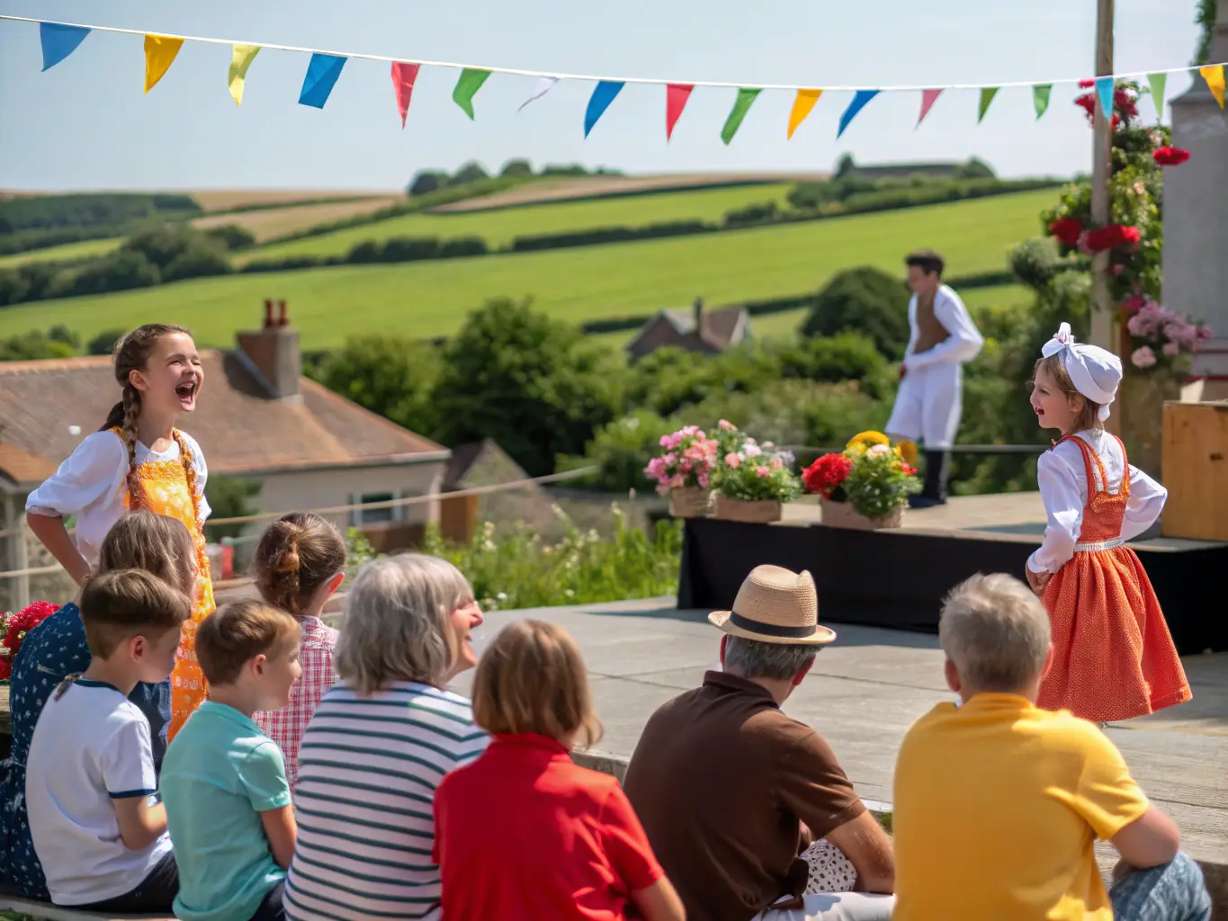 A vibrant image of a diverse audience enjoying a live concert in a community setting, showcasing the inclusive atmosphere of LES CONCERTS BRIOCHINS events.